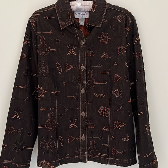 CHICO’S Woman’s Denim Jacket Embroidered Color Brown - Picture 4 of 7